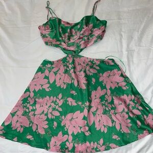 ASTR The Label‎ Pink And Green Floral Cut-Out Dress with Adjustable Straps XL